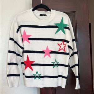 F&F White Sweater with Black Stripes and Colorful Stars